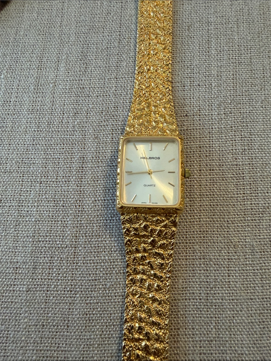 Helbros GoldTone Womens Quartz Watch With Textured Bracelet